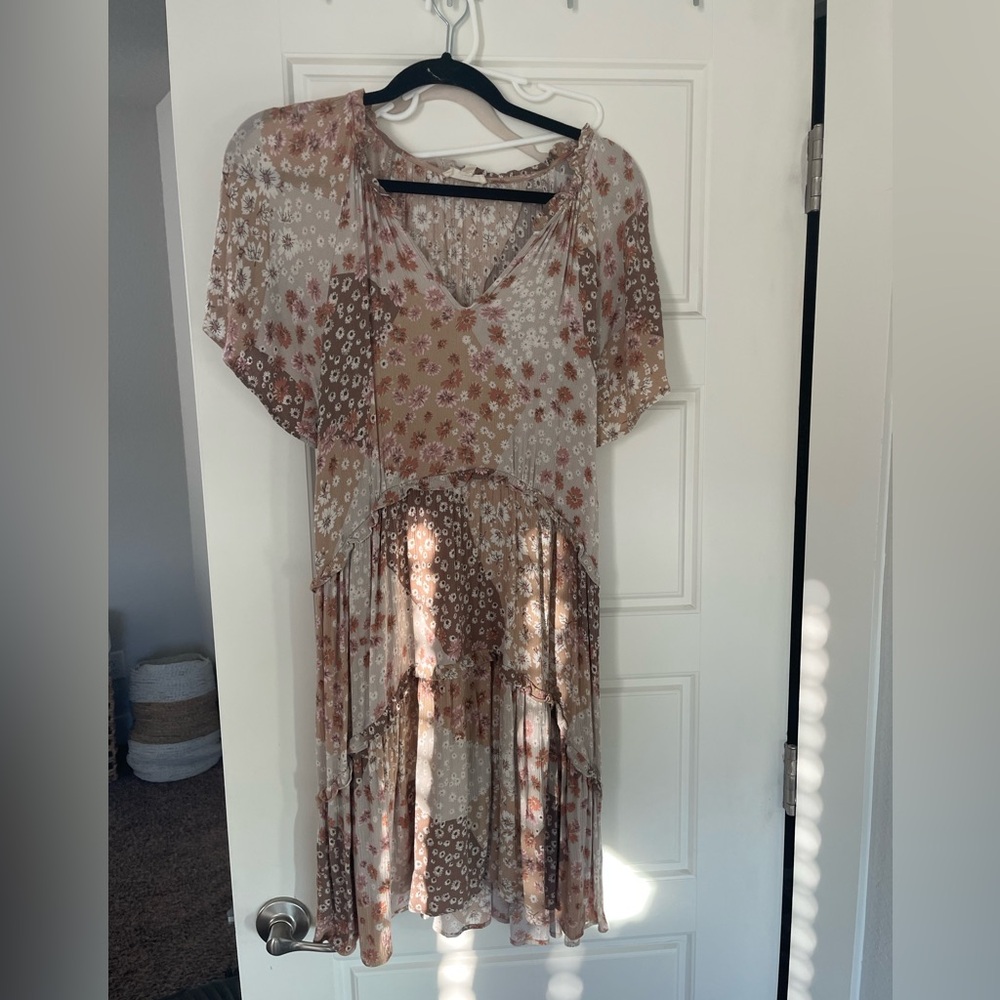 Brown floral patchwork dress